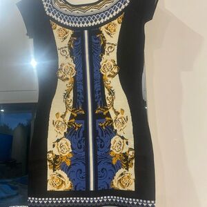 Jealous Tomato Elegant Black and Blue Floral Mini Dress